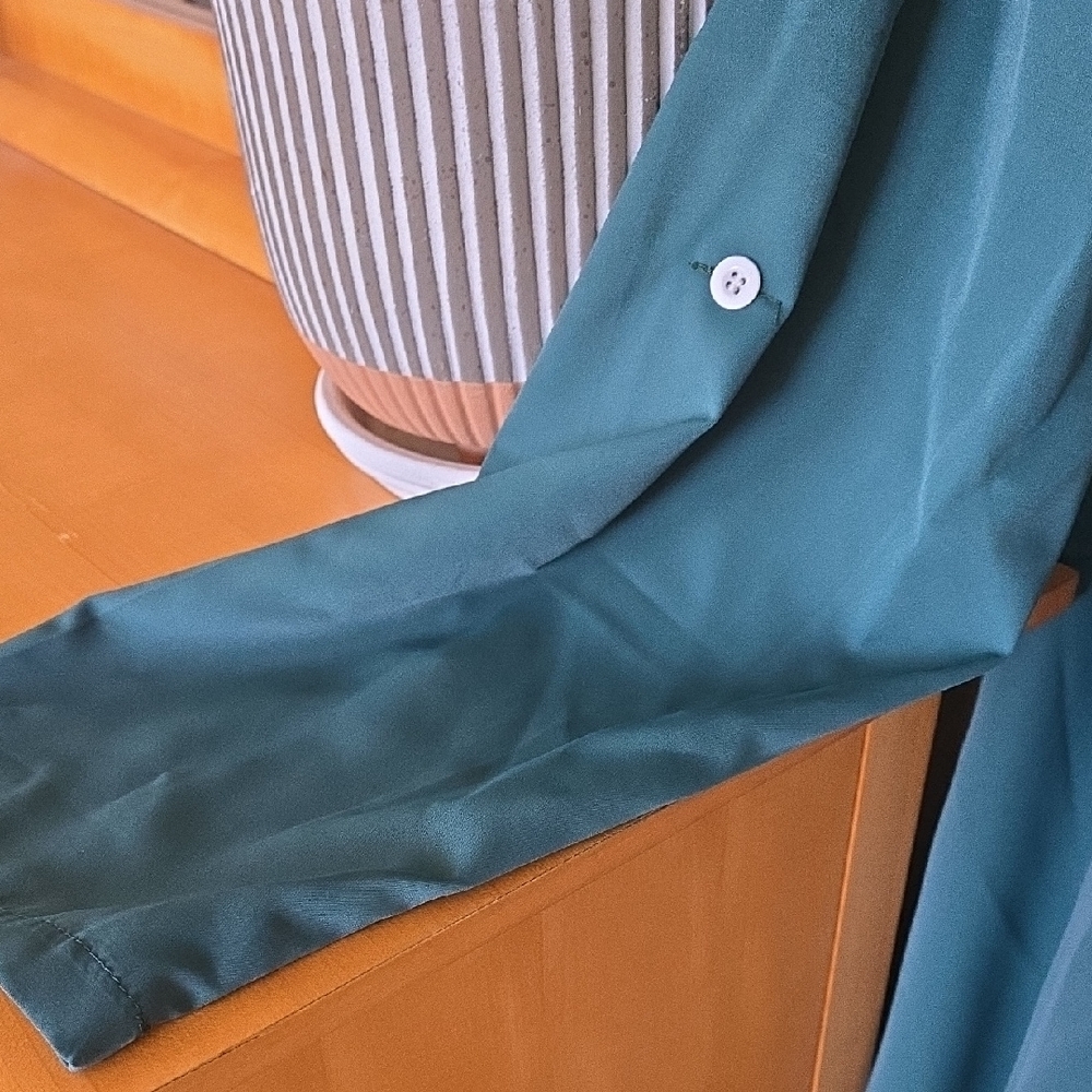 Elegant Teal Shirt Dress - Picture 3 of 4